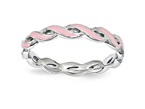 Pink Enamel Rhodium Over Sterling Silver Twisted Band Ring