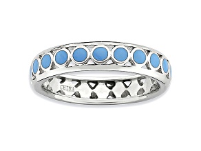 Blue Enamel Rhodium Over Sterling Silver Dotted Band Ring