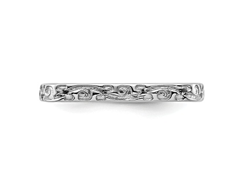Rhodium Over Sterling Silver Textured Square Band Ring