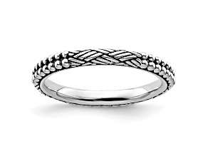 Rhodium Over Sterling Silver Textured Band Ring