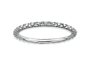 Rhodium Over Sterling Silver Diamond Cut Band Ring