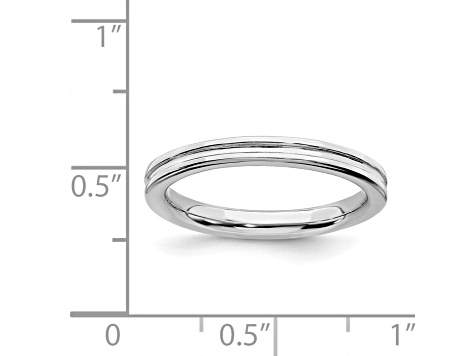 Rhodium Over Sterling Silver Grooved Band Ring