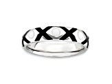 Black And White Enamel Rhodium Over Sterling Silver 'Xox' Band Ring