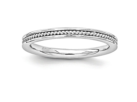 Rhodium Over Sterling Silver Grooved Band Ring