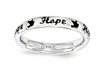 Picture of Black Enamel Rhodium Over Sterling Silver 'Hope' And Birds Band Ring
