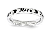 Black Enamel Rhodium Over Sterling Silver 'Hope' And Birds Band Ring
