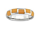 Orange Enamel Rhodium Over Sterling Silver Geometric Design Band Ring