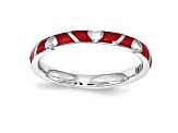 Red Enamel Rhodium Over Sterling Silver Heart Band Ring