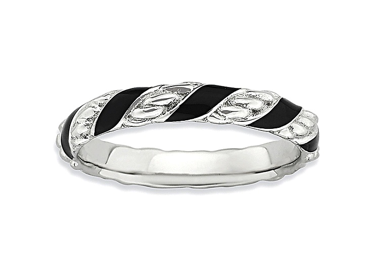 Black Enamel Rhodium Over Sterling Silver Twisted Band Ring