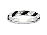 Black Enamel Rhodium Over Sterling Silver Twisted Band Ring