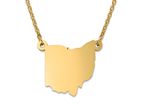 14k Yellow Gold Over Sterling Silver Ohio Silhouette Center Station 18 inch Necklace