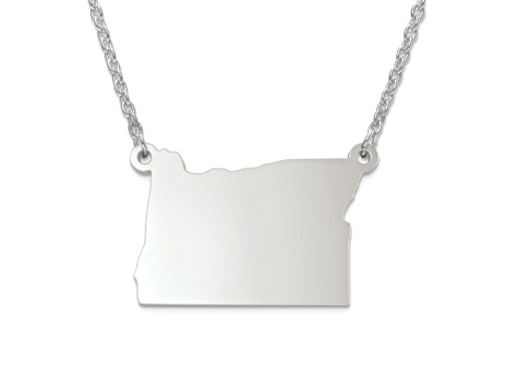 Sterling Silver Oregon Silhouette Center Station 18 inch Necklace