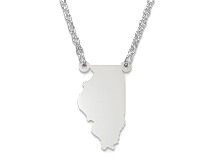 Sterling Silver Illinois Silhouette Center Station 18 inch Necklace