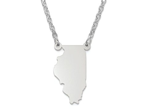 Sterling Silver Illinois Silhouette Center Station 18 inch Necklace