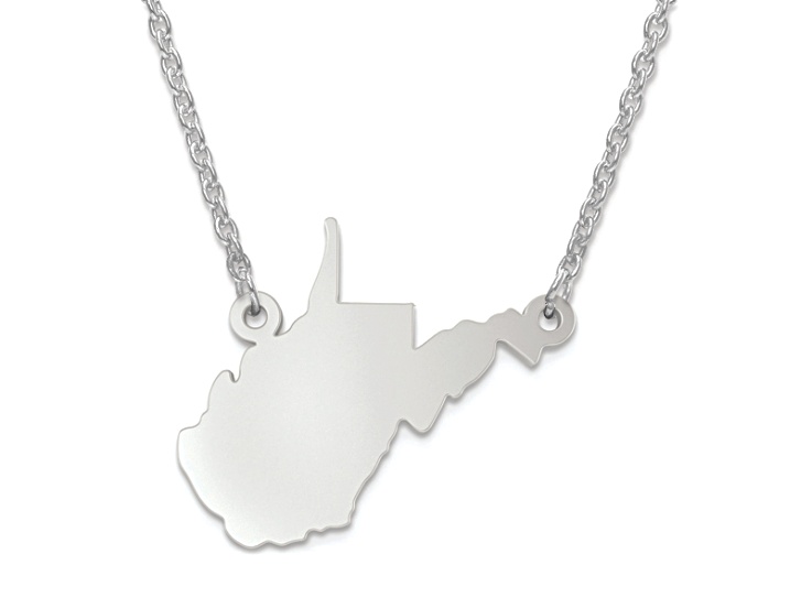 Sterling Silver West Virginia Silhouette Center Station 18 inch Necklace