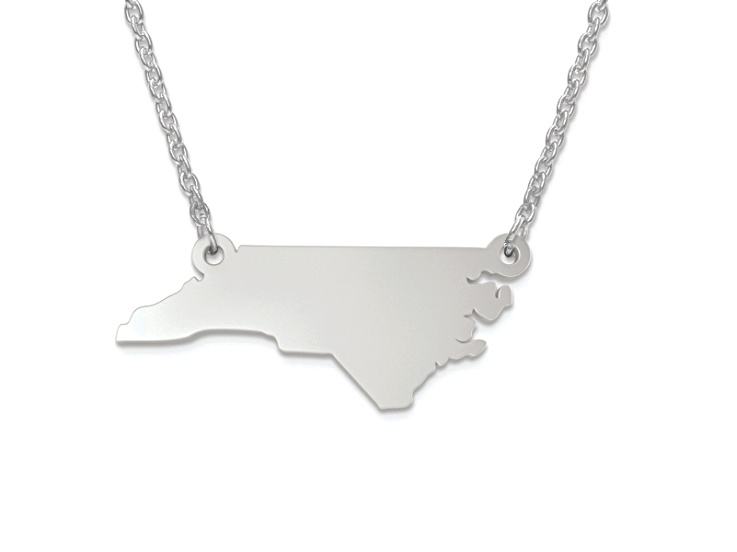Sterling Silver North Carolina Silhouette Center Station 18 inch Necklace