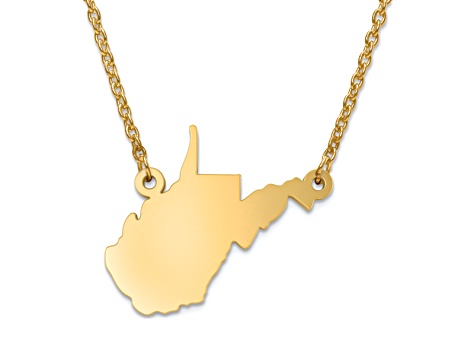 14k Yellow Gold Over Sterling Silver West Virginia Silhouette Center Station 18 inch Necklace