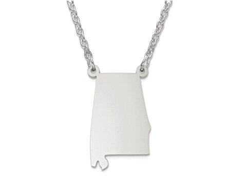 Sterling Silver Alabama Silhouette Center Station 18 inch Necklace