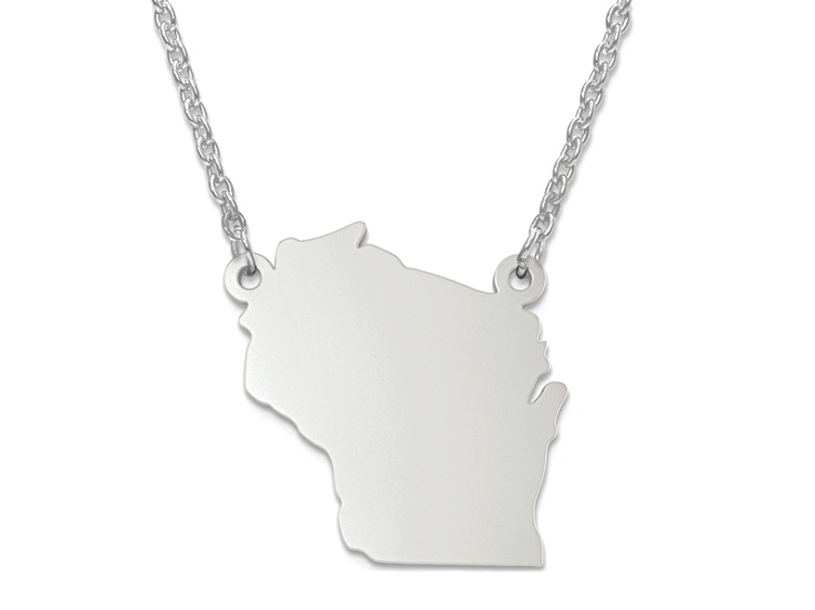 Sterling Silver Wisconsin Silhouette Center Station 18 inch Necklace