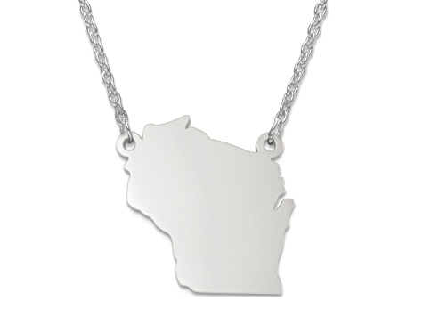 Sterling Silver Wisconsin Silhouette Center Station 18 inch Necklace