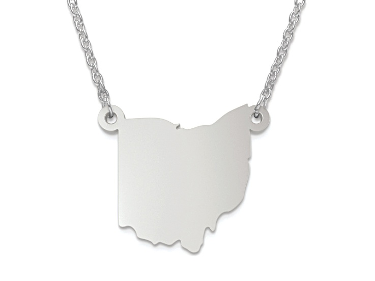 Sterling Silver Ohio Silhouette Center Station 18 inch Necklace