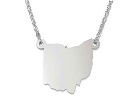 Sterling Silver Ohio Silhouette Center Station 18 inch Necklace