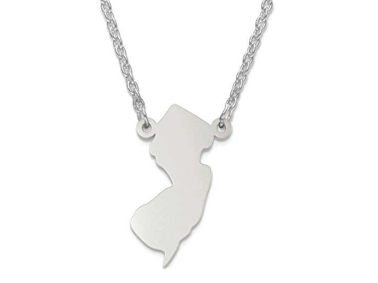 Sterling Silver New Jersey Silhouette Center Station 18 inch Necklace