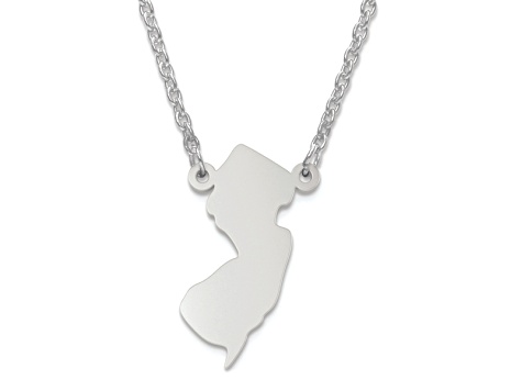 Sterling Silver New Jersey Silhouette Center Station 18 inch Necklace