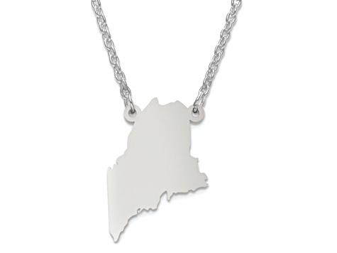 Sterling Silver Maine Silhouette Center Station 18 inch Necklace