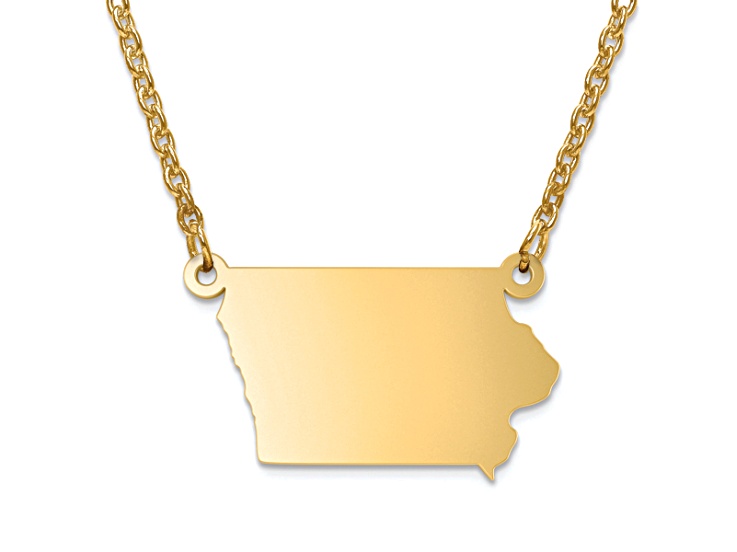 14k Gold Over Silver Iowa Silhouette Center Station 18 inch Necklace