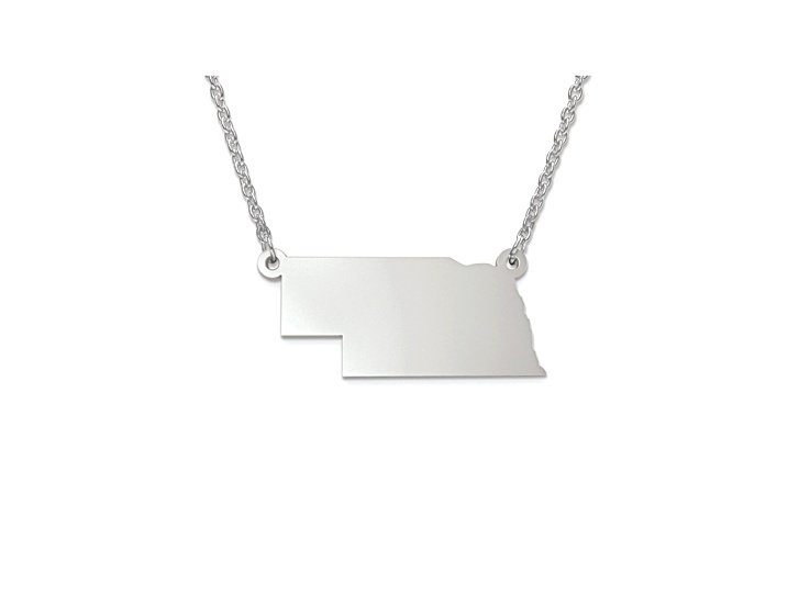 Sterling Silver Nebraska Silhouette Center Station 18 inch Necklace