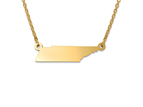 14k Yellow Gold Over Sterling Silver Tennessee Silhouette Center Station 18 inch Necklace