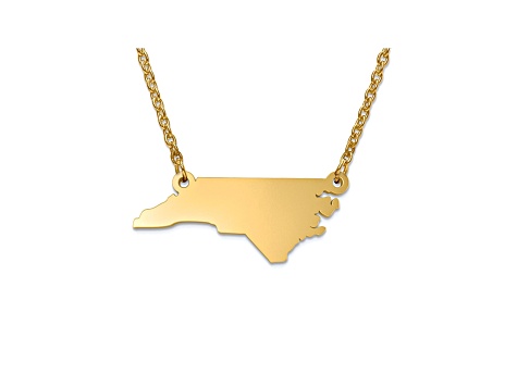 14k Yellow Gold Over Sterling Silver North Carolina Silhouette Center Station 18 inch Necklace