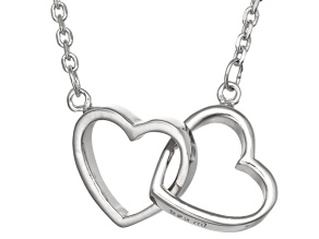 Rhodium Over Silver Heart Necklace 18 inch