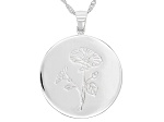 Rhodium Over Sterling Silver Round September Morning Glory Birth Flower Pendant With Chain