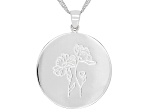 Rhodium Over Sterling Silver Round October Cosmos Birth Flower Pendant With Chain
