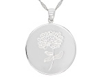 Rhodium Over Sterling Silver Round November Chrysanthemum Birth Flower Pendant With Chain