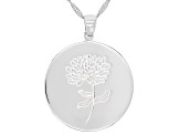 Rhodium Over Sterling Silver Round November Chrysanthemum Birth Flower Pendant With Chain