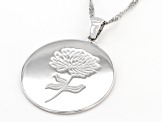 Rhodium Over Sterling Silver Round November Chrysanthemum Birth Flower Pendant With Chain