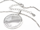 Rhodium Over Sterling Silver Round November Chrysanthemum Birth Flower Pendant With Chain