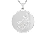 Rhodium Over Sterling Silver Round December Holly Birth Flower Pendant With Chain