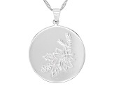 Rhodium Over Sterling Silver Round December Holly Birth Flower Pendant With Chain