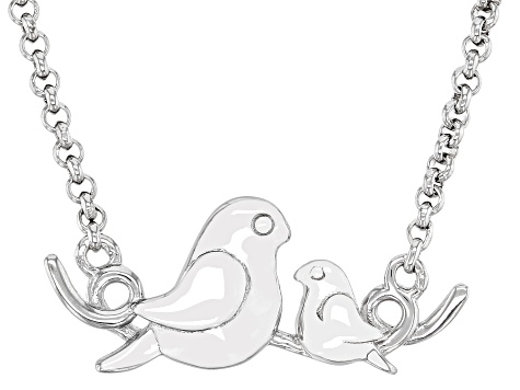 Rhodium Over Sterling Silver Momma Bird With Baby Chick 18" Necklace