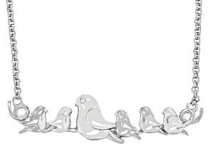 Rhodium Over Sterling Silver Momma Bird With Five Baby Chicks 18" Necklace