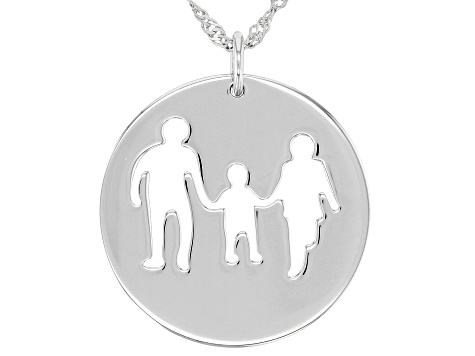Rhodium Over Sterling Silver Family Of Three Pendant With Chain