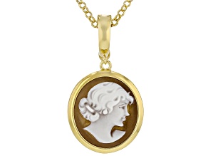 20x18mm Portrait Cameo 18k Yellow Gold Over Sterling Silver Pendant with Chain