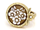 Brown 17mm Flower Bouquet Cameo 18k Yellow Gold Over Sterling Silver Ring