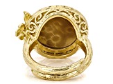 Brown 17mm Flower Bouquet Cameo 18k Yellow Gold Over Sterling Silver Ring