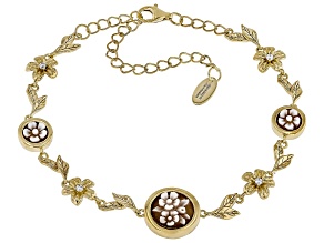 10mm Flower Bouquet Cameo 18k Yellow Gold Over Sterling Silver Station Bracelet