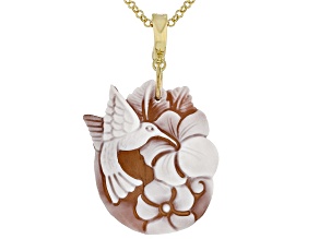 Brown Humming Bird Cameo 18k Yellow Gold Over Sterling Silver Pendant with Chain